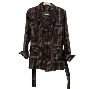 Plaid Double-Breasted Trench Coat Jacket With Belt By Composd  Womens Size 8
